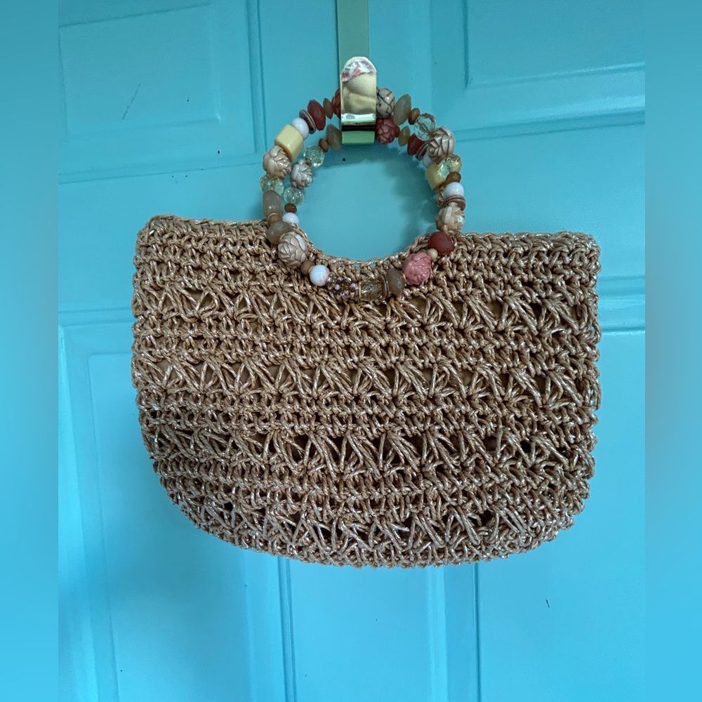 Blue Miami Brand Ladies Purse Large Beaded Handles